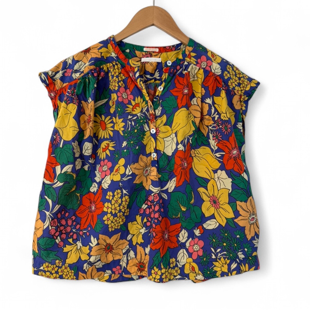 MOTHER The Slow Ride Cotton Floral Popover Top - Fresh Blooms